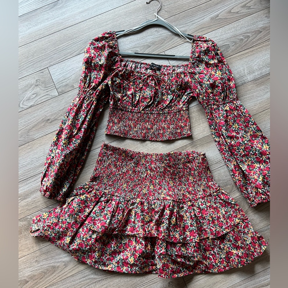 Floral Smocked Top and Skirt Set